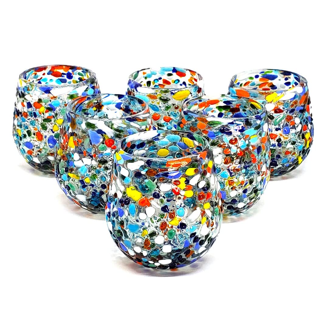 Confetti Rocks 120 oz Pitcher and 6 Drinking Glasses set, Recycled Glass, Lead-free, Toxin-Free (Pitcher & Glasses)