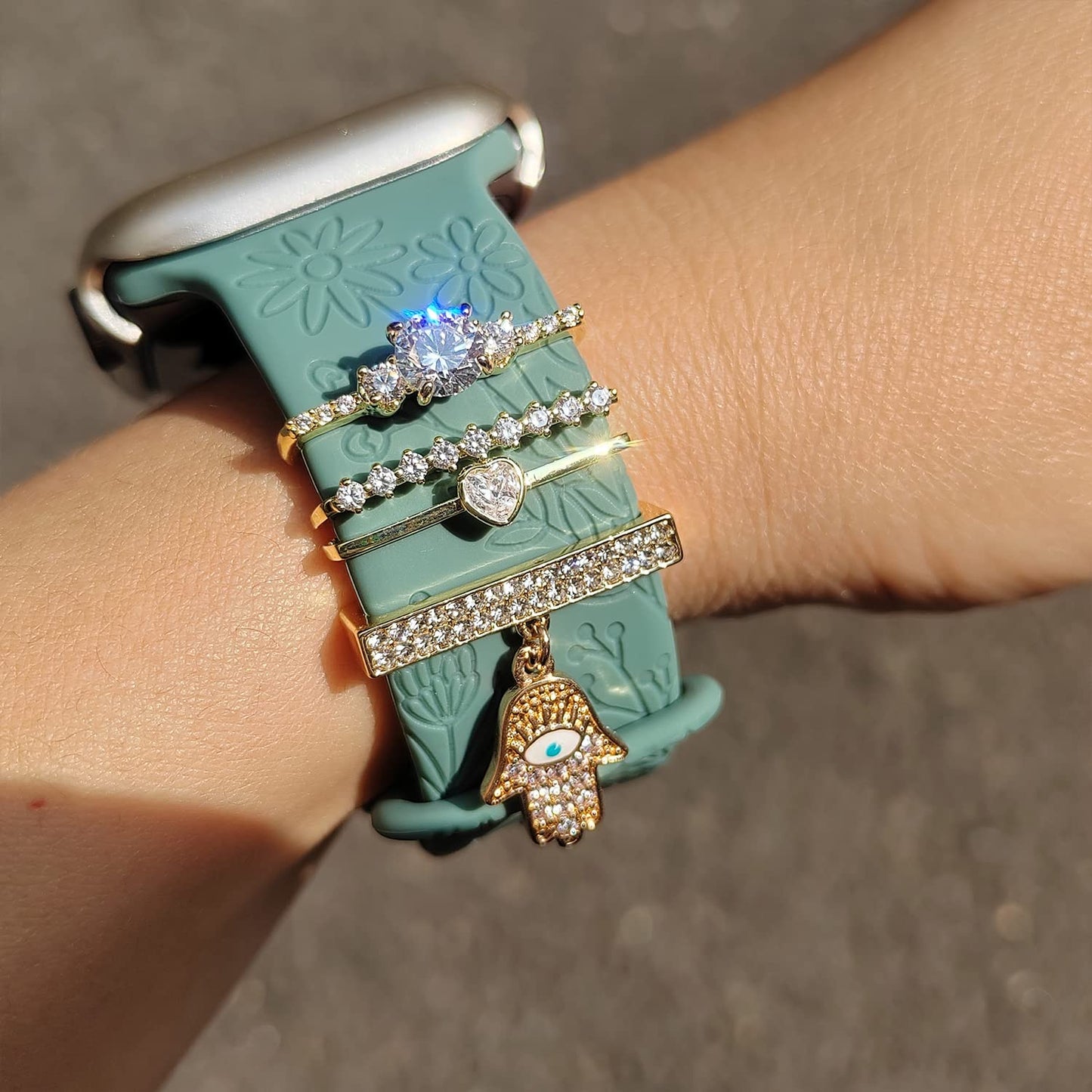 Watch Band Charms, Decorative Rings Loops Charms Compatible with Apple Silicone Watch Bands for Women 49mm 45mm 44mm 42mm 41mm 40mm 38mm , Metal Jewelry Watch Band Accessories Charms for iwatch band Series se 9 8 7 6 5 4 3 2 1 Samsung Galaxy watch 5/Pro/4