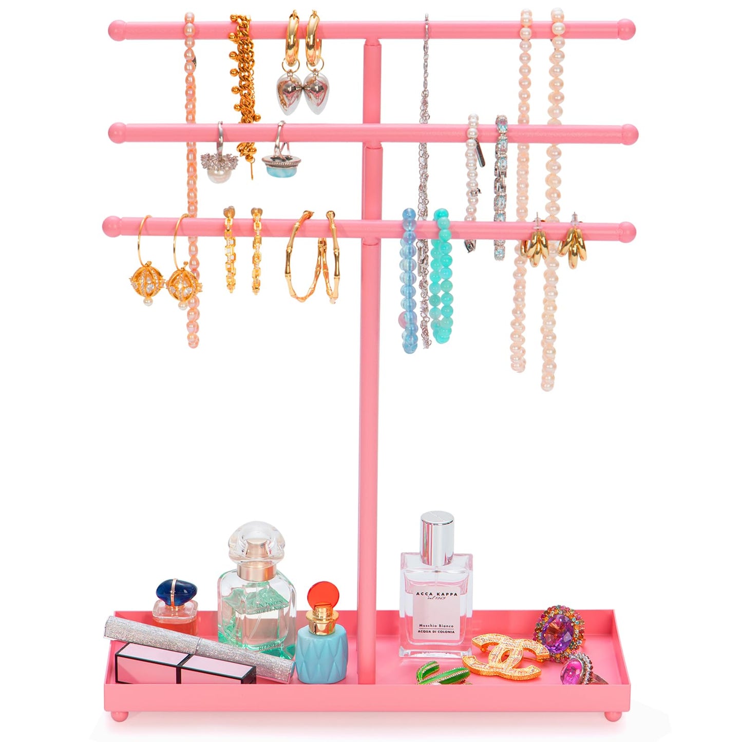 AUTODECO Jewelry Organizer Stand 3 Tier Tabletop Bracelet Rings Watches Necklace Display with Tray Great for Women Black