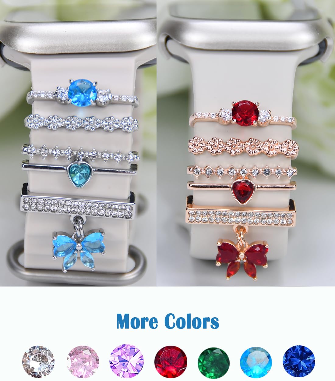 Watch Band Charms, Decorative Rings Loops Charms Compatible with Apple Silicone Watch Bands for Women 49mm 45mm 44mm 42mm 41mm 40mm 38mm , Metal Jewelry Watch Band Accessories Charms for iwatch band Series se 9 8 7 6 5 4 3 2 1 Samsung Galaxy watch 5/Pro/4