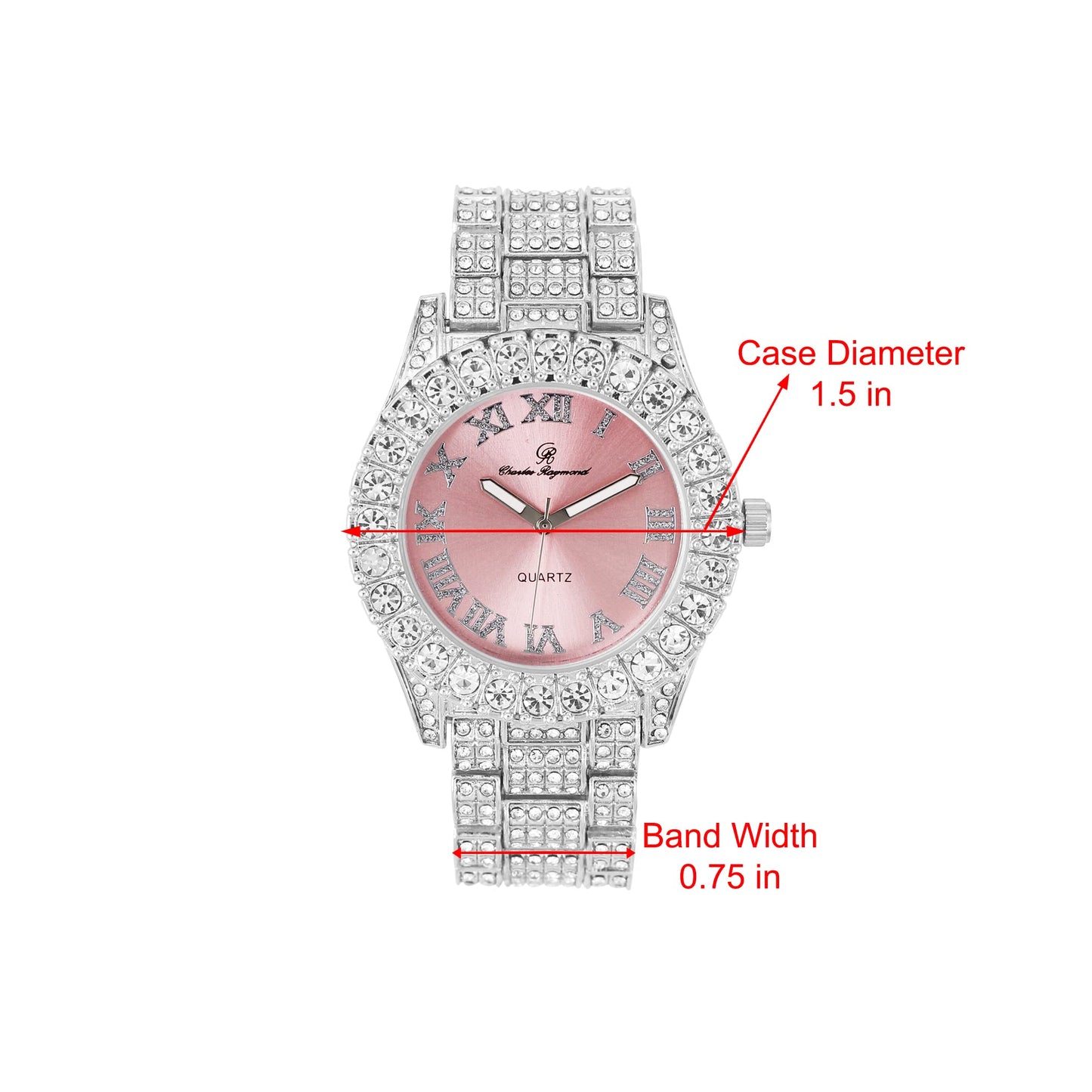 Charles Raymond Women's Big Rocks Bezel Colored Dial with Roman Numerals Fully Iced Out Watch - ST10327LA