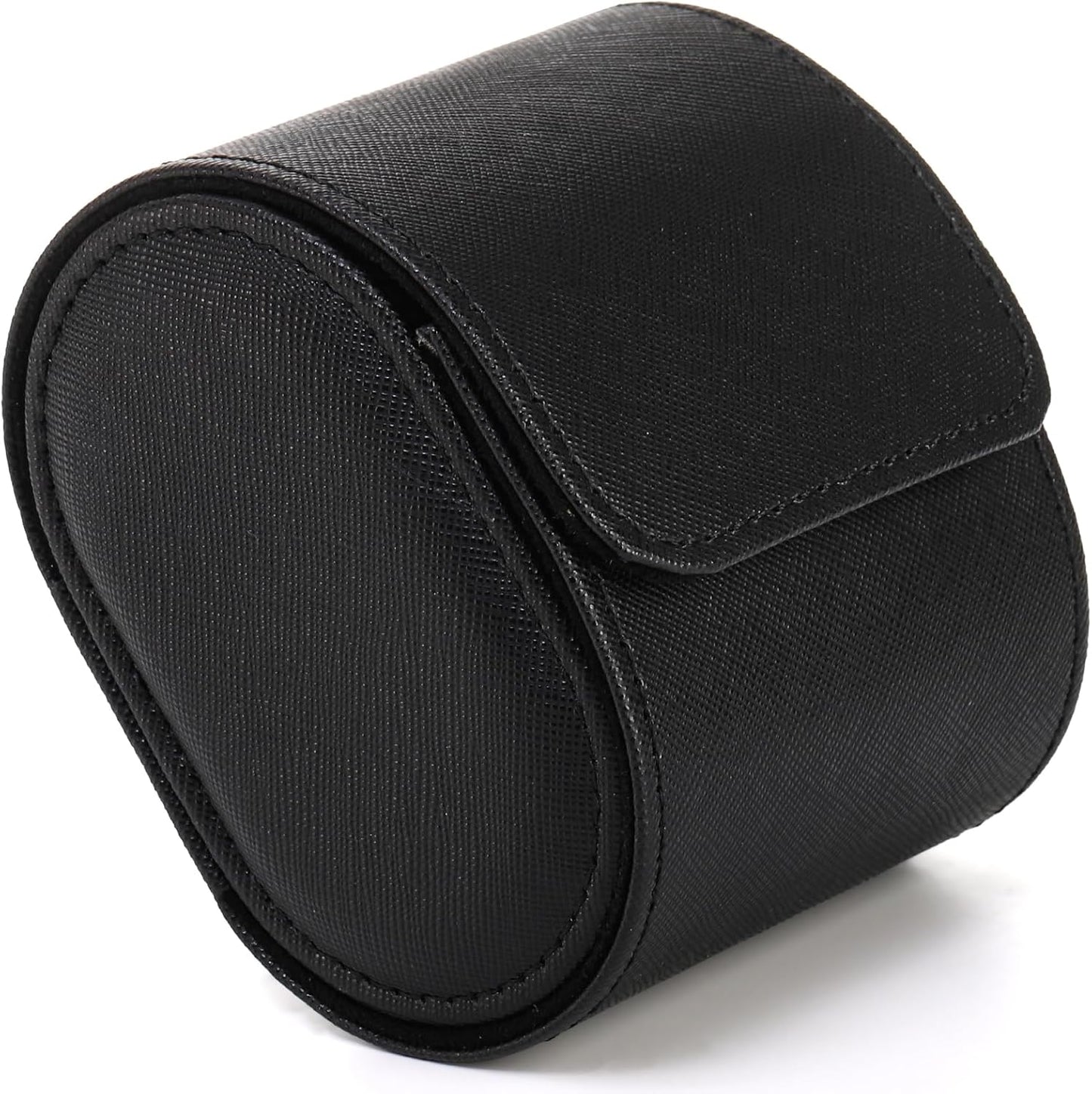 Leather Travel Watch Case, Single Watch Gift Box with Pillow, Portable Jewelry Watch Storage Roll Organizer Carrying Case for Display, Men, Women, Luxury Black