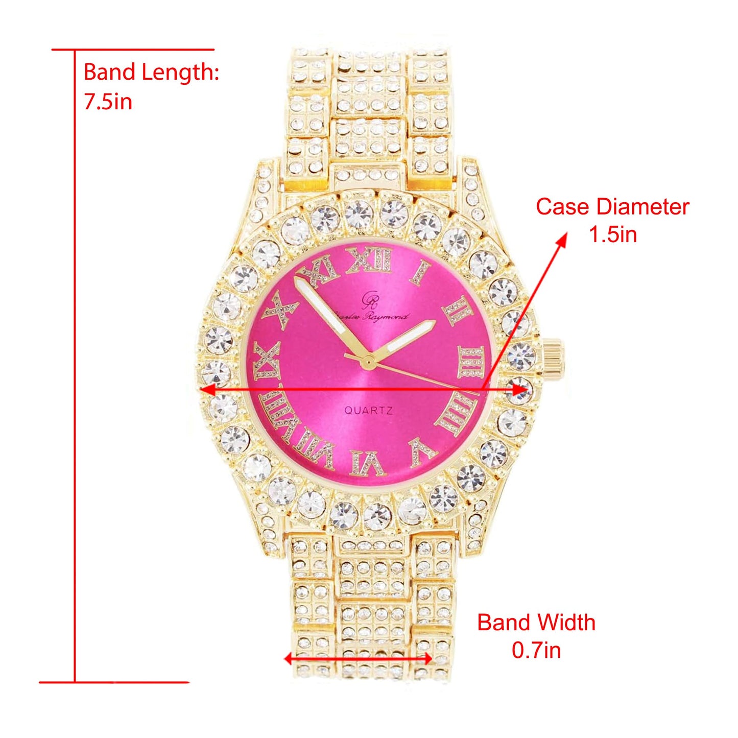 Charles Raymond Women's Big Rocks Bezel Colored Dial with Roman Numerals Fully Iced Out Watch - ST10327LA