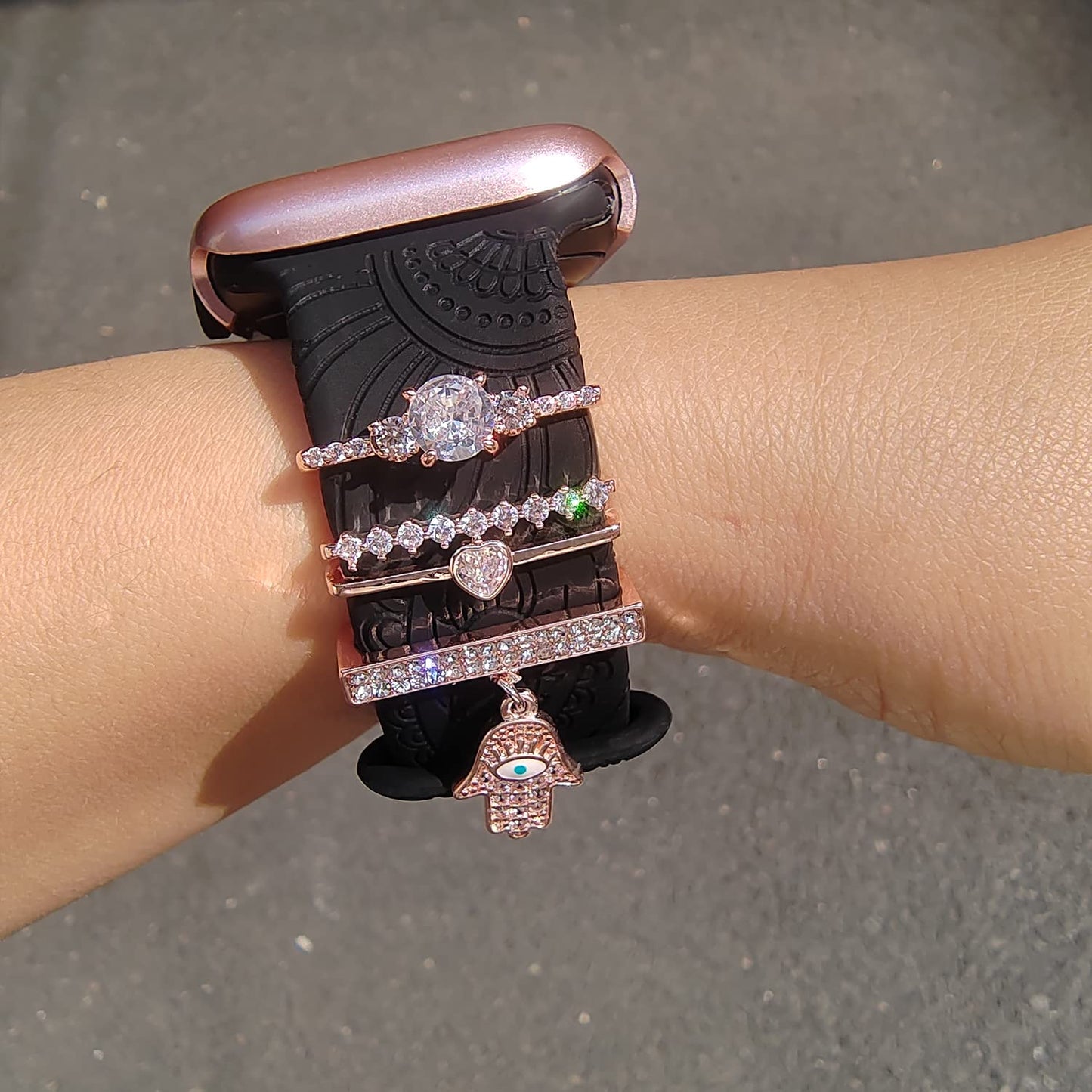 Watch Band Charms, Decorative Rings Loops Charms Compatible with Apple Silicone Watch Bands for Women 49mm 45mm 44mm 42mm 41mm 40mm 38mm , Metal Jewelry Watch Band Accessories Charms for iwatch band Series se 9 8 7 6 5 4 3 2 1 Samsung Galaxy watch 5/Pro/4