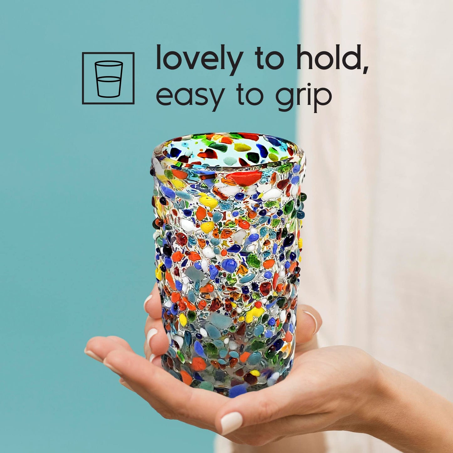 Confetti Rocks 120 oz Pitcher and 6 Drinking Glasses set, Recycled Glass, Lead-free, Toxin-Free (Pitcher & Glasses)