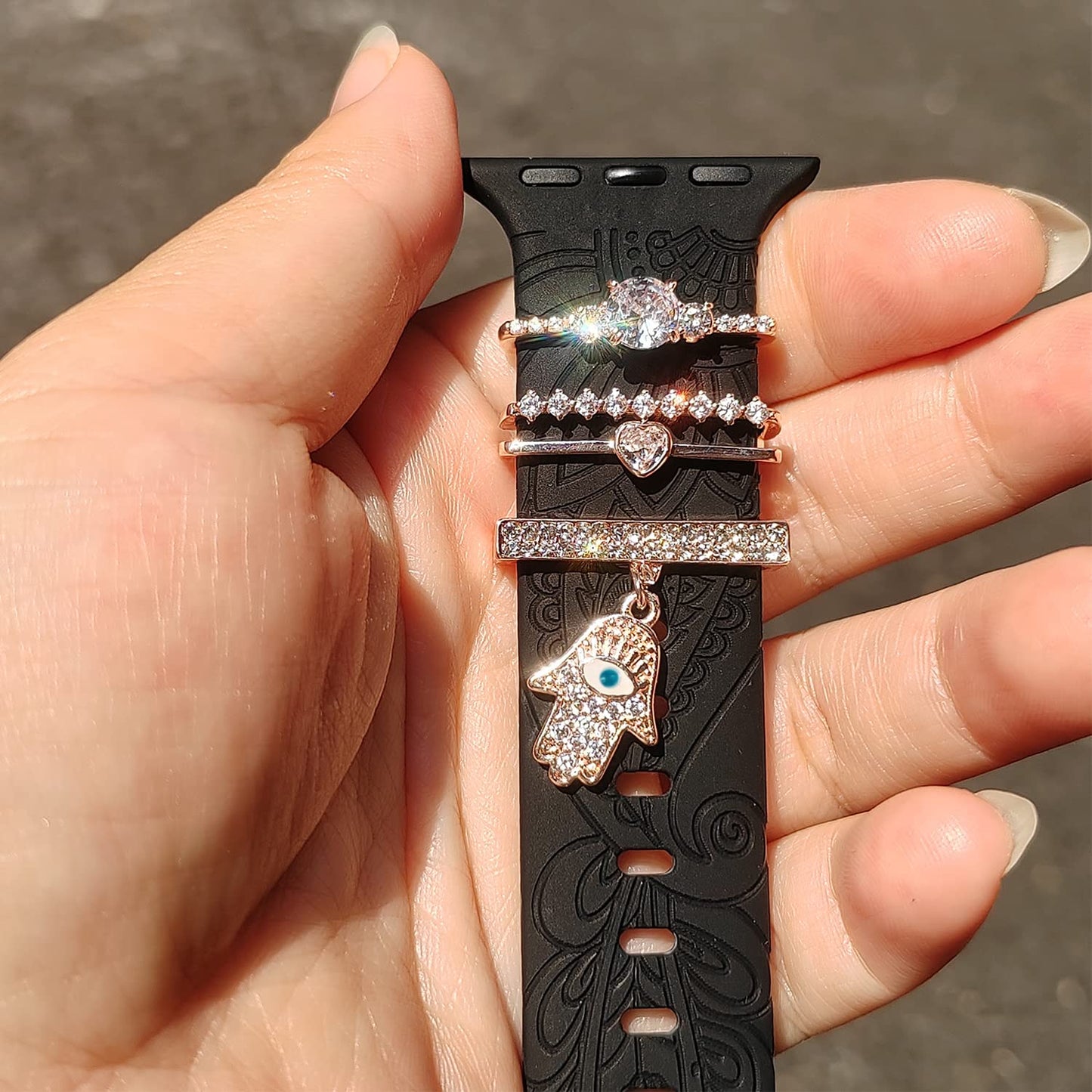 Watch Band Charms, Decorative Rings Loops Charms Compatible with Apple Silicone Watch Bands for Women 49mm 45mm 44mm 42mm 41mm 40mm 38mm , Metal Jewelry Watch Band Accessories Charms for iwatch band Series se 9 8 7 6 5 4 3 2 1 Samsung Galaxy watch 5/Pro/4