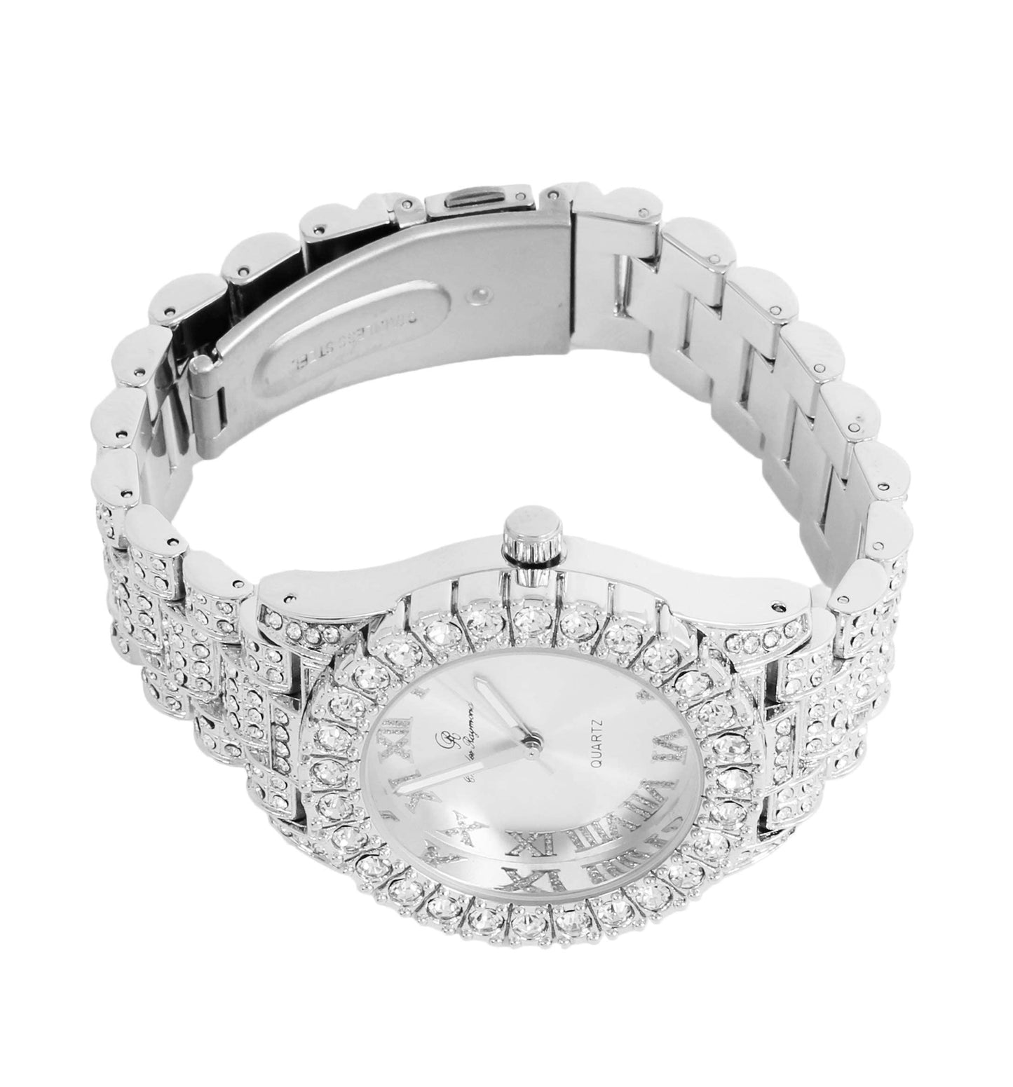 Charles Raymond Women's Big Rocks Bezel Colored Dial with Roman Numerals Fully Iced Out Watch - ST10327LA