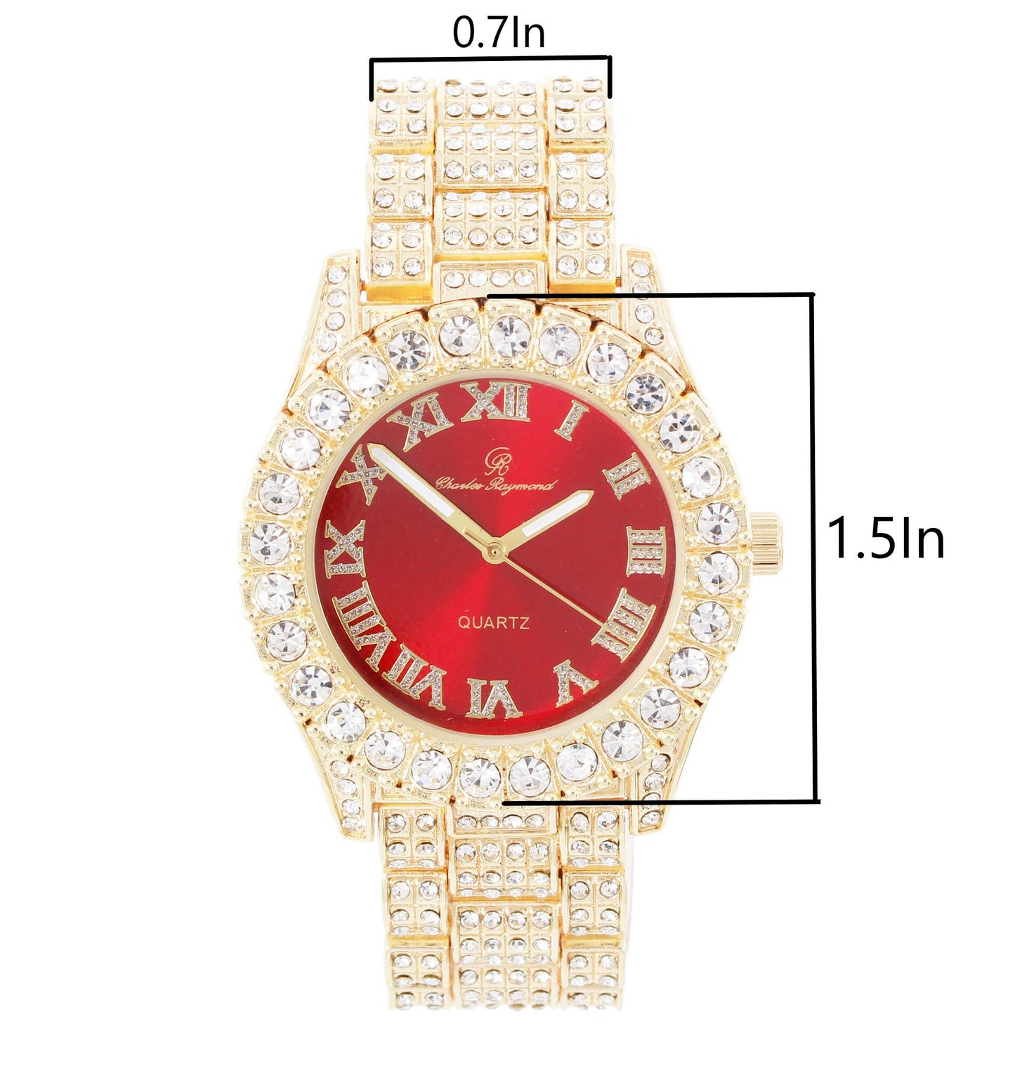 Charles Raymond Women's Big Rocks Bezel Colored Dial with Roman Numerals Fully Iced Out Watch - ST10327LA