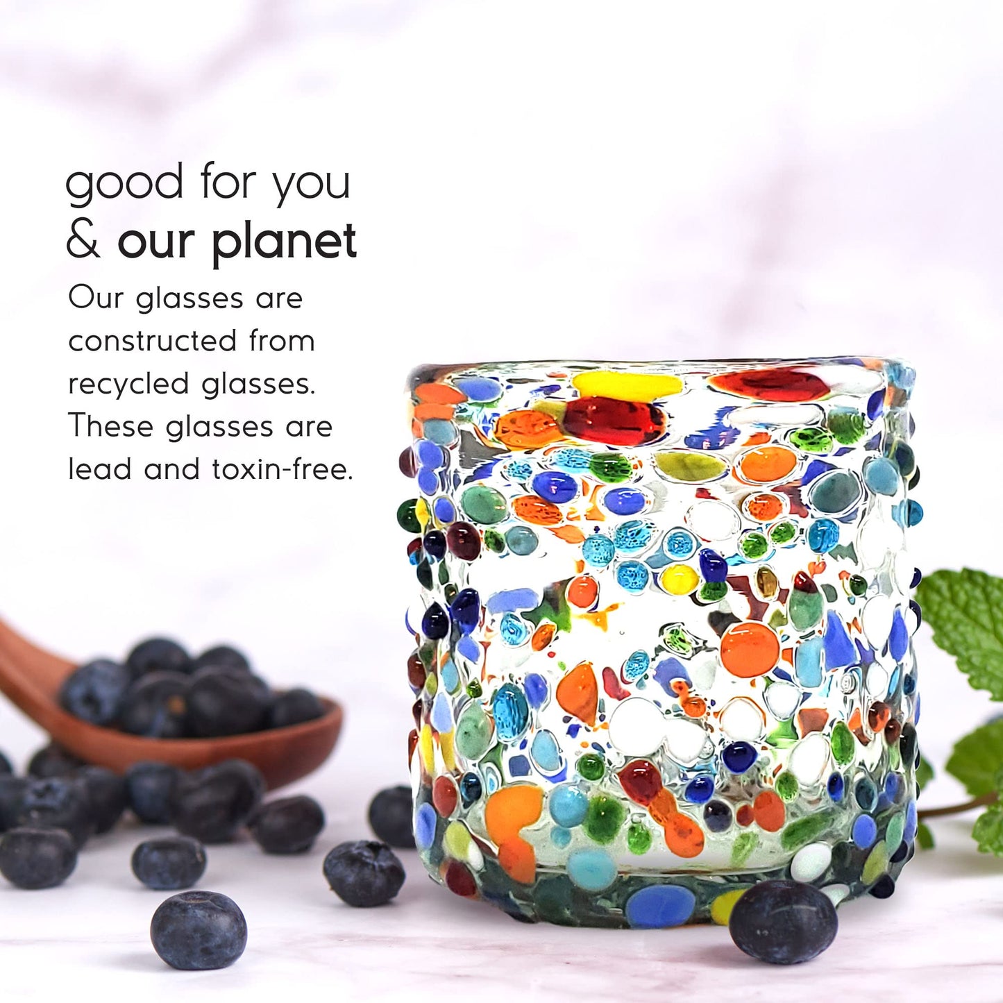 Confetti Rocks 120 oz Pitcher and 6 Drinking Glasses set, Recycled Glass, Lead-free, Toxin-Free (Pitcher & Glasses)