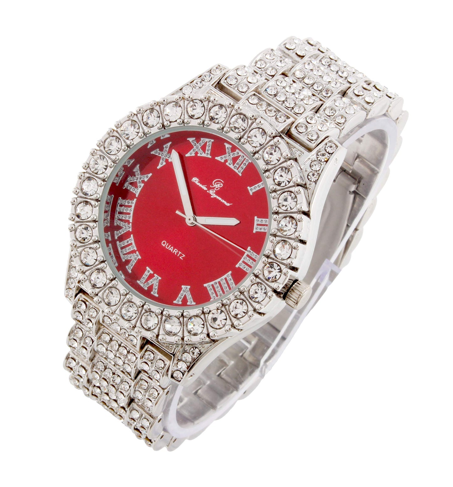 Charles Raymond Women's Big Rocks Bezel Colored Dial with Roman Numerals Fully Iced Out Watch - ST10327LA