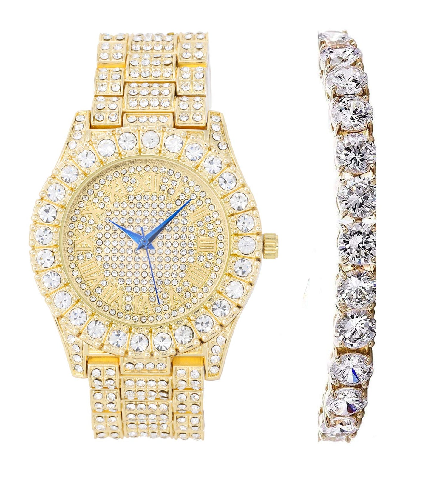 Charles Raymond Women's Big Rocks Bezel Colored Dial with Roman Numerals Fully Iced Out Watch - ST10327LA