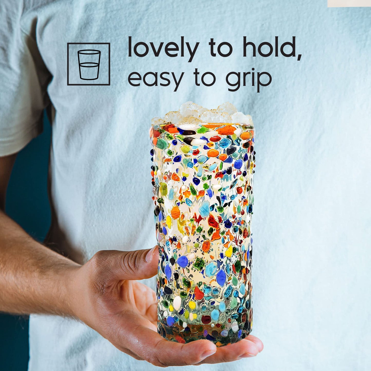 Confetti Rocks 120 oz Pitcher and 6 Drinking Glasses set, Recycled Glass, Lead-free, Toxin-Free (Pitcher & Glasses)