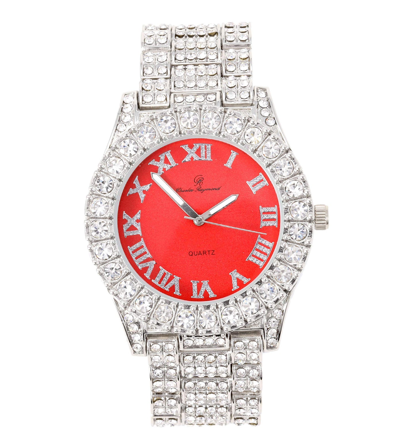 Charles Raymond Women's Big Rocks Bezel Colored Dial with Roman Numerals Fully Iced Out Watch - ST10327LA