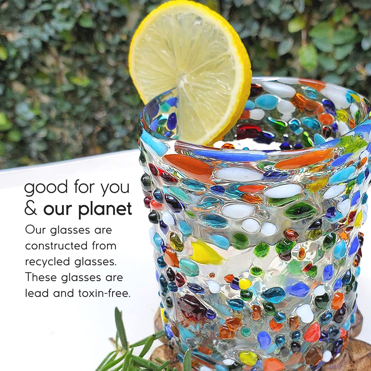 Confetti Rocks 120 oz Pitcher and 6 Drinking Glasses set, Recycled Glass, Lead-free, Toxin-Free (Pitcher & Glasses)