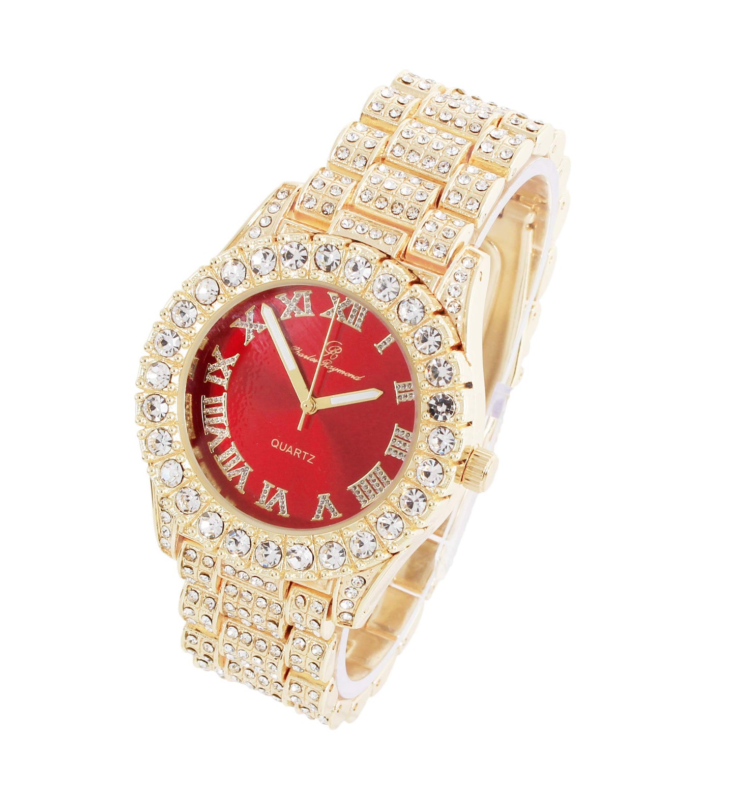 Charles Raymond Women's Big Rocks Bezel Colored Dial with Roman Numerals Fully Iced Out Watch - ST10327LA