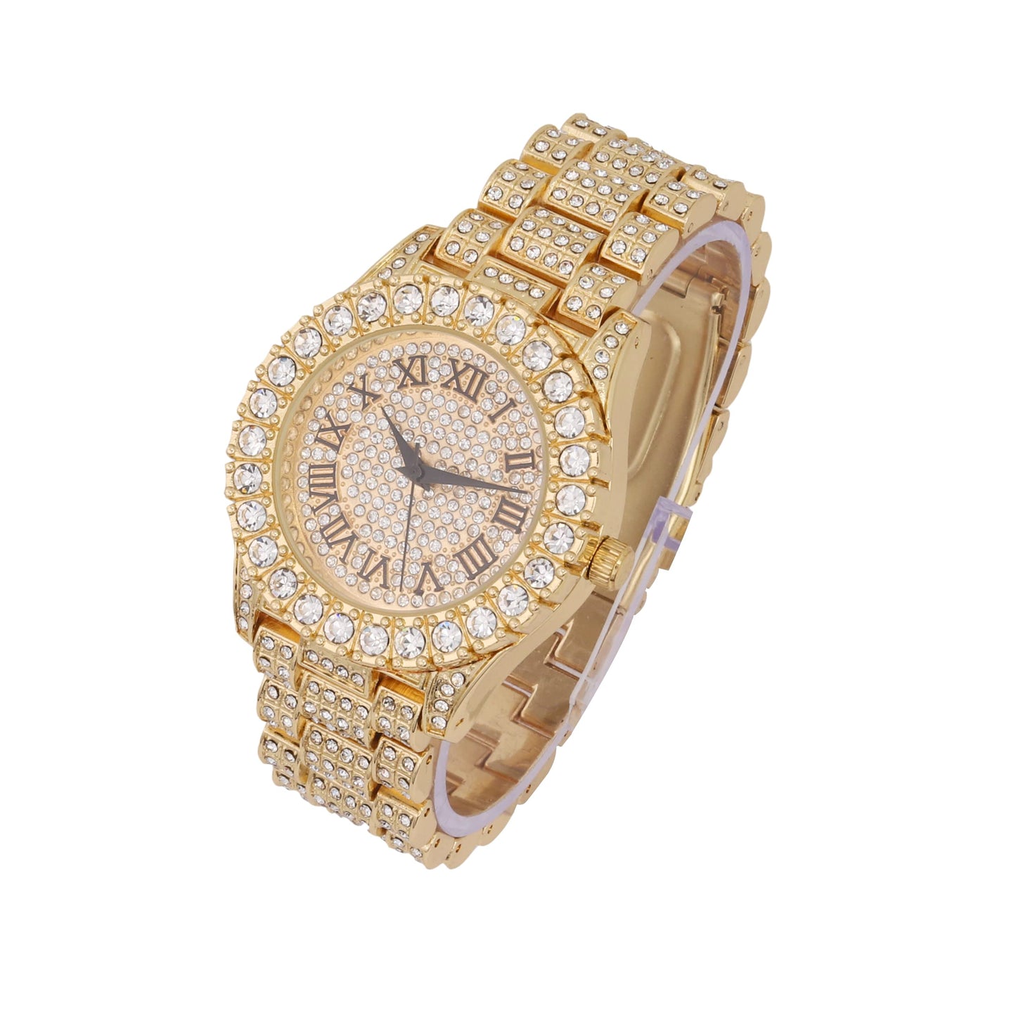 Charles Raymond Women's Big Rocks Bezel Colored Dial with Roman Numerals Fully Iced Out Watch - ST10327LA