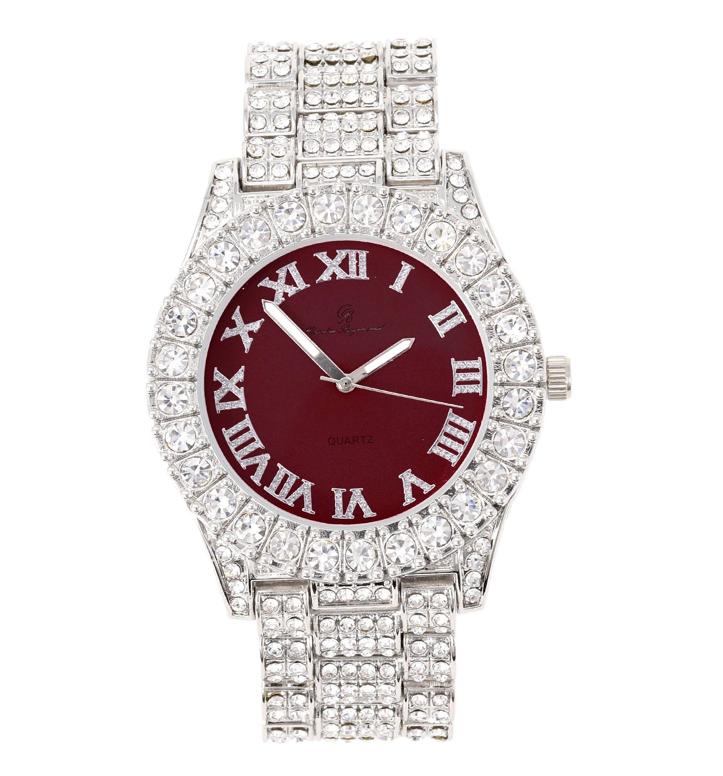 Charles Raymond Women's Big Rocks Bezel Colored Dial with Roman Numerals Fully Iced Out Watch - ST10327LA