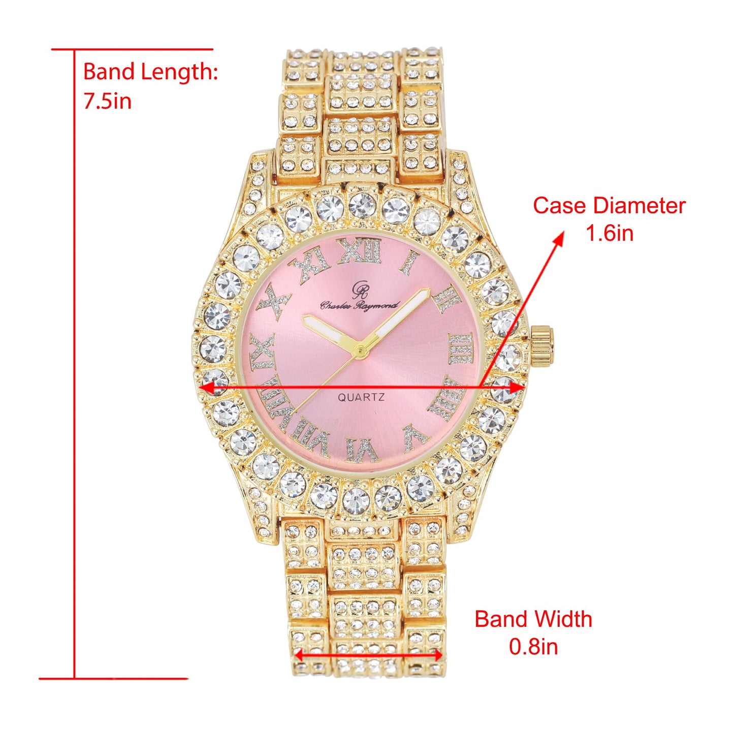 Charles Raymond Women's Big Rocks Bezel Colored Dial with Roman Numerals Fully Iced Out Watch - ST10327LA