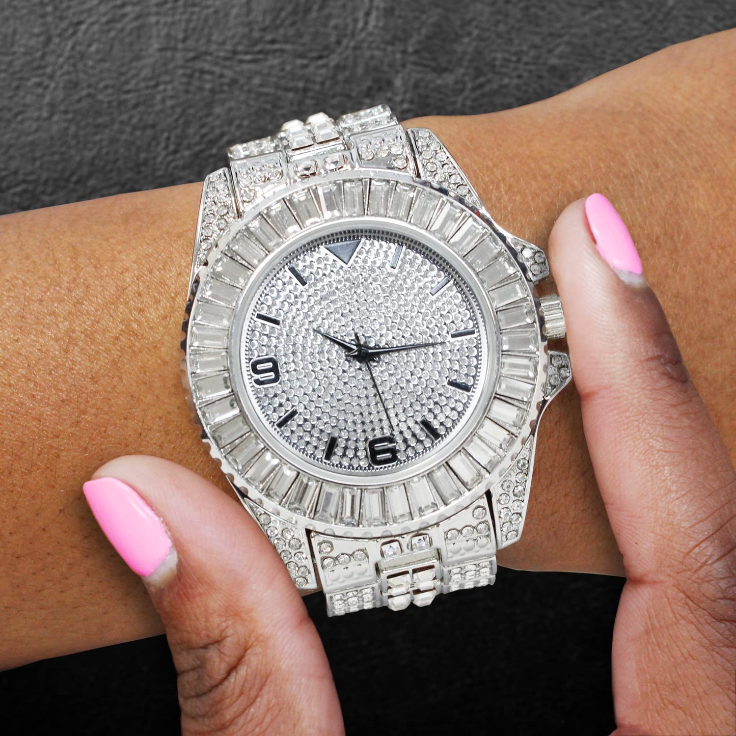 Charles Raymond Women's Big Rocks Bezel Colored Dial with Roman Numerals Fully Iced Out Watch - ST10327LA