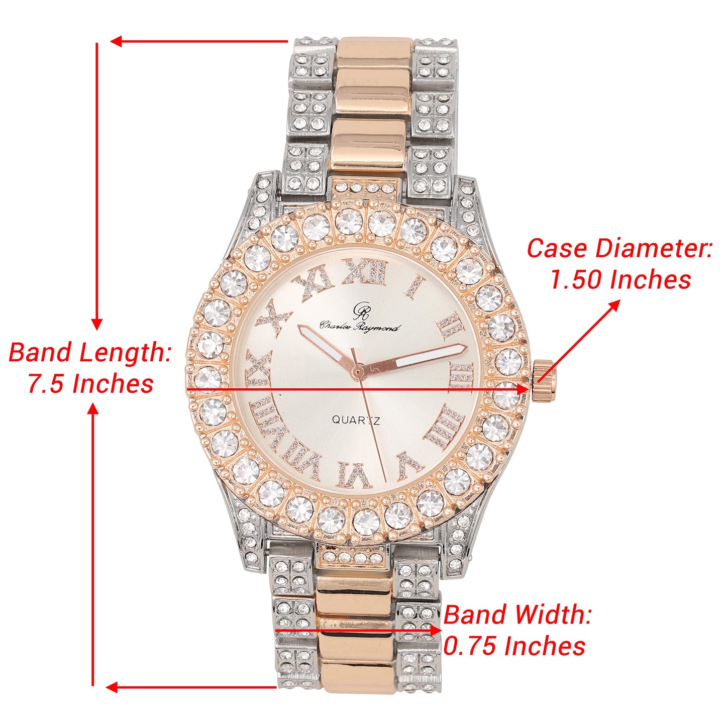 Charles Raymond Women's Big Rocks Bezel Colored Dial with Roman Numerals Fully Iced Out Watch - ST10327LA
