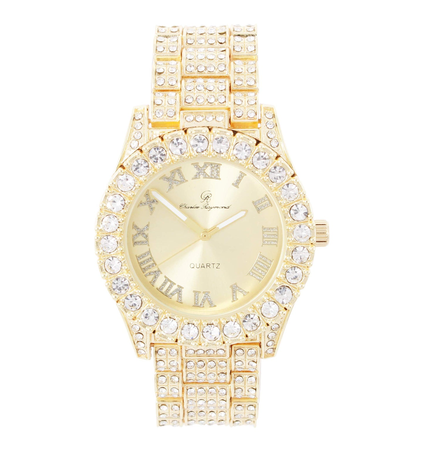 Charles Raymond Women's Big Rocks Bezel Colored Dial with Roman Numerals Fully Iced Out Watch - ST10327LA