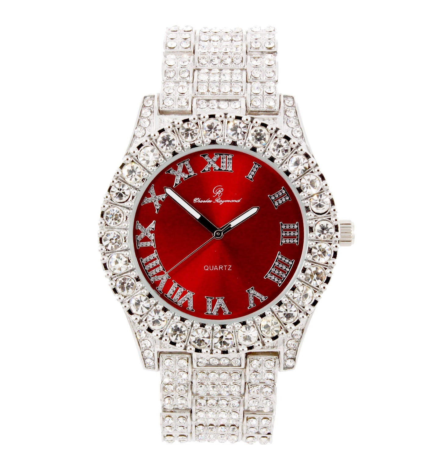 Charles Raymond Women's Big Rocks Bezel Colored Dial with Roman Numerals Fully Iced Out Watch - ST10327LA