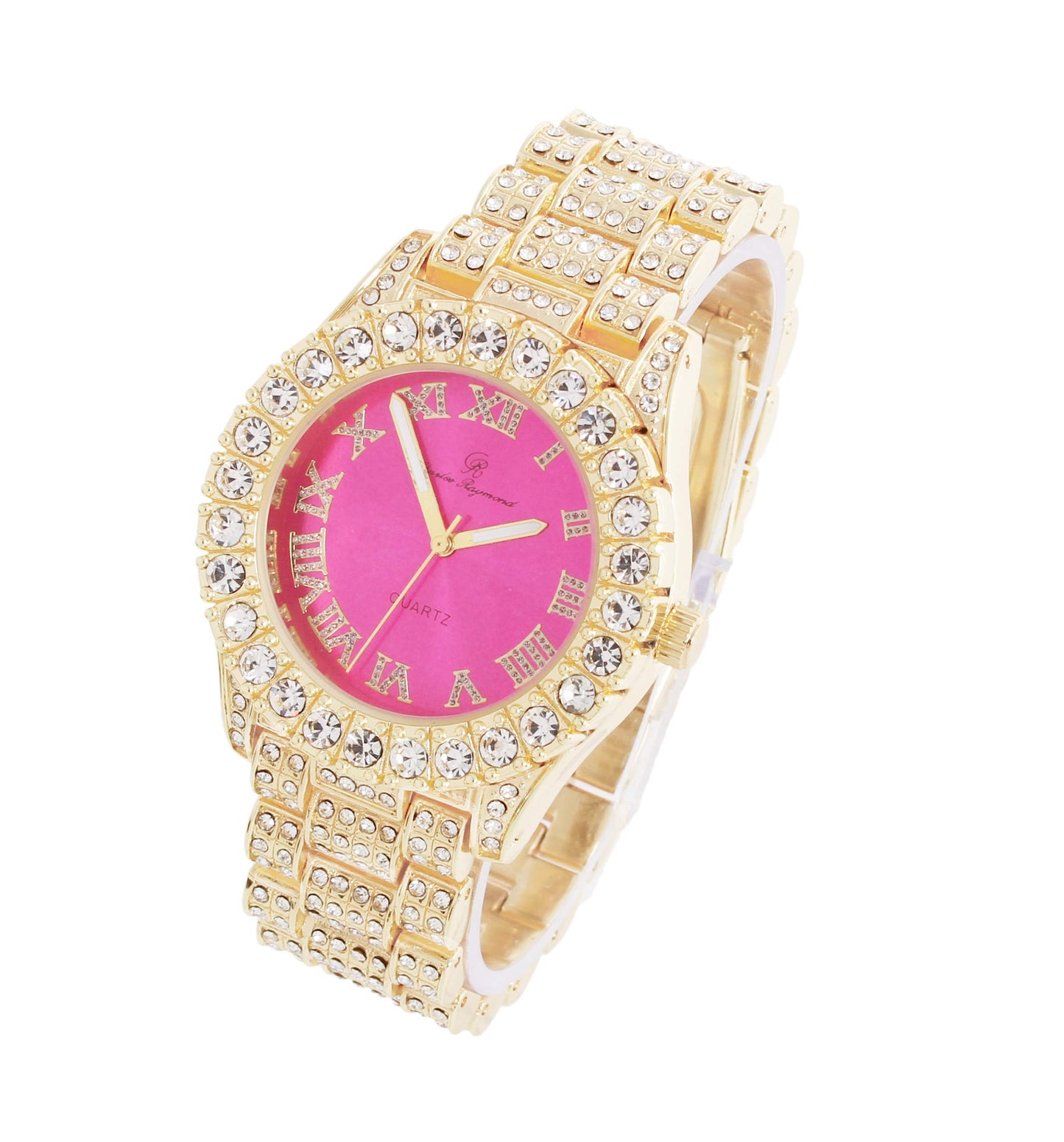 Charles Raymond Women's Big Rocks Bezel Colored Dial with Roman Numerals Fully Iced Out Watch - ST10327LA