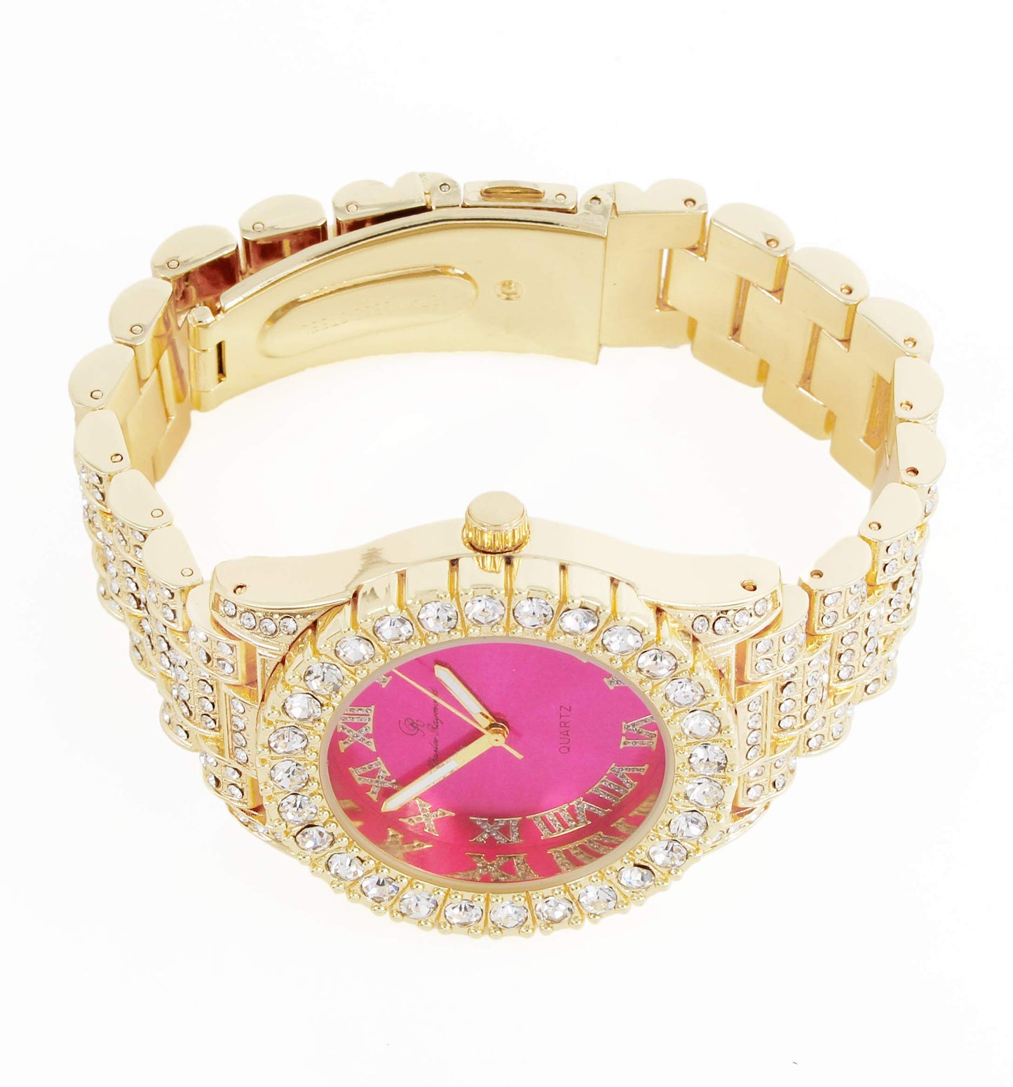 Charles Raymond Women's Big Rocks Bezel Colored Dial with Roman Numerals Fully Iced Out Watch - ST10327LA