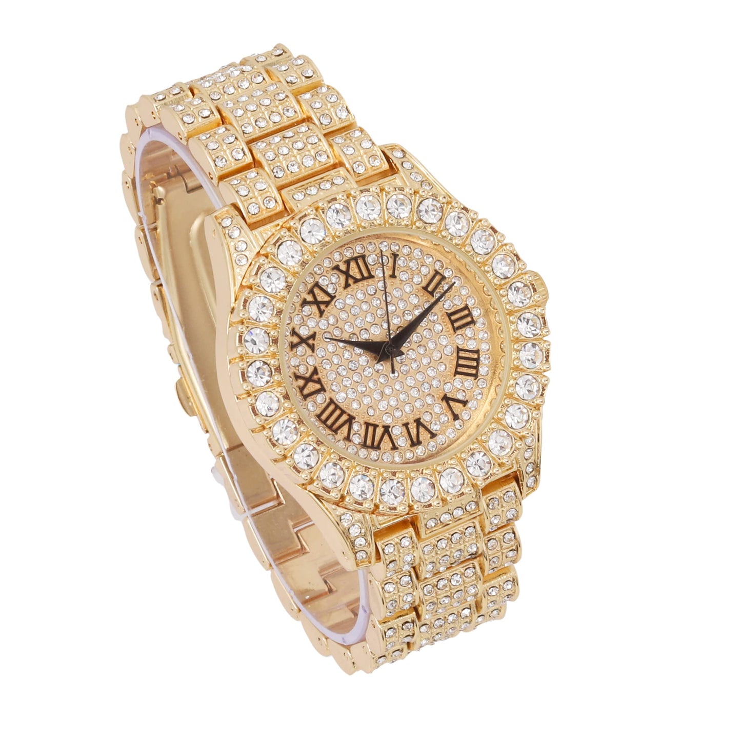 Charles Raymond Women's Big Rocks Bezel Colored Dial with Roman Numerals Fully Iced Out Watch - ST10327LA