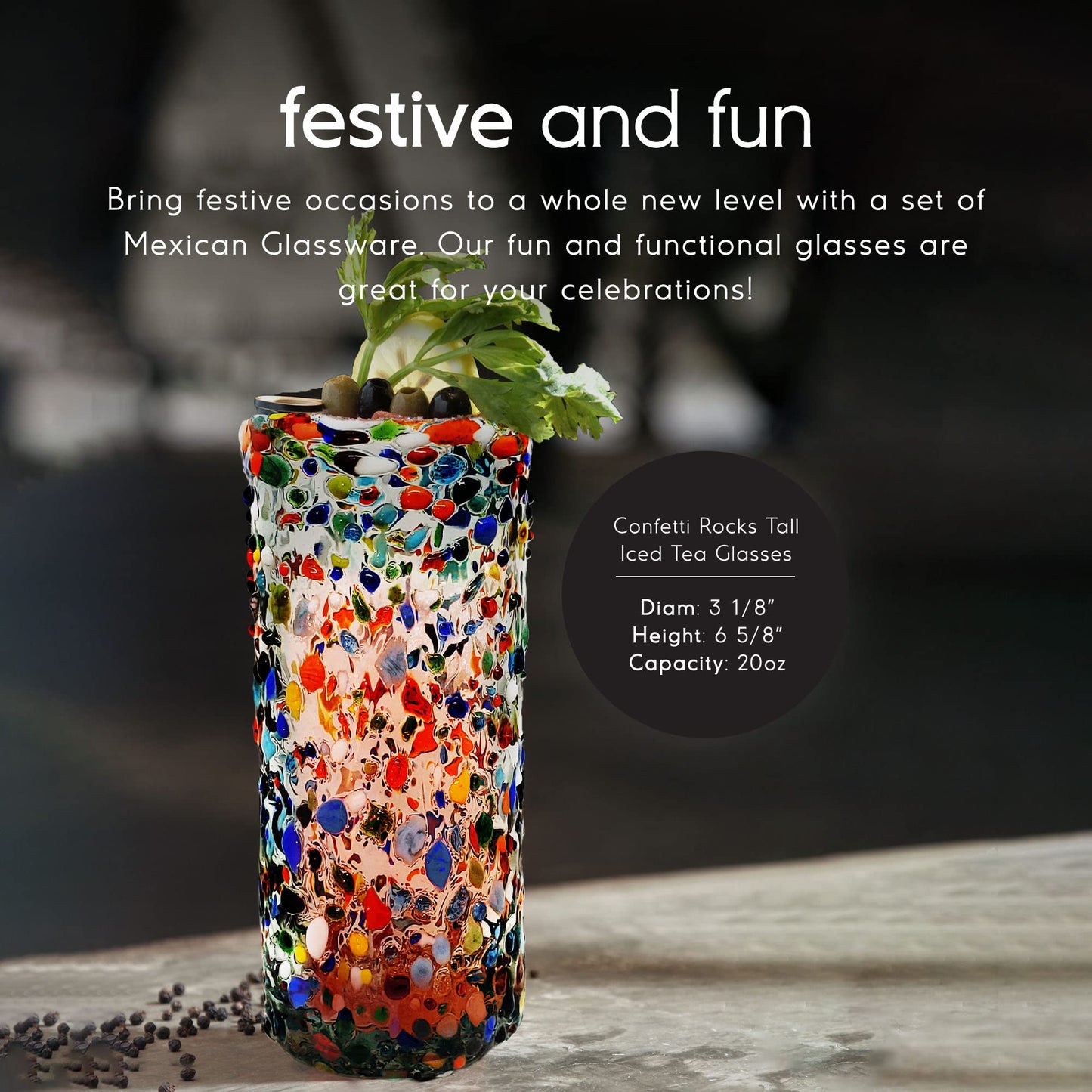 Confetti Rocks 120 oz Pitcher and 6 Drinking Glasses set, Recycled Glass, Lead-free, Toxin-Free (Pitcher & Glasses)