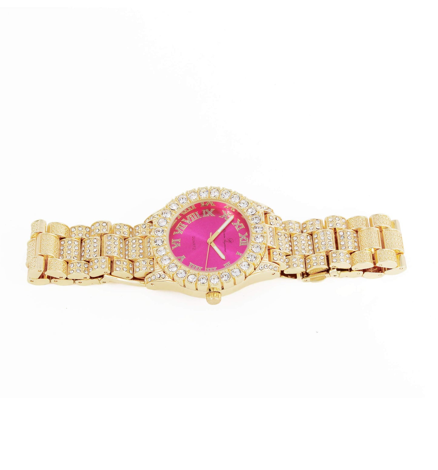 Charles Raymond Women's Big Rocks Bezel Colored Dial with Roman Numerals Fully Iced Out Watch - ST10327LA