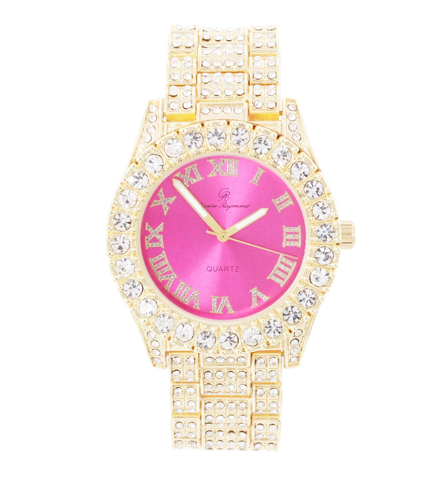 Charles Raymond Women's Big Rocks Bezel Colored Dial with Roman Numerals Fully Iced Out Watch - ST10327LA