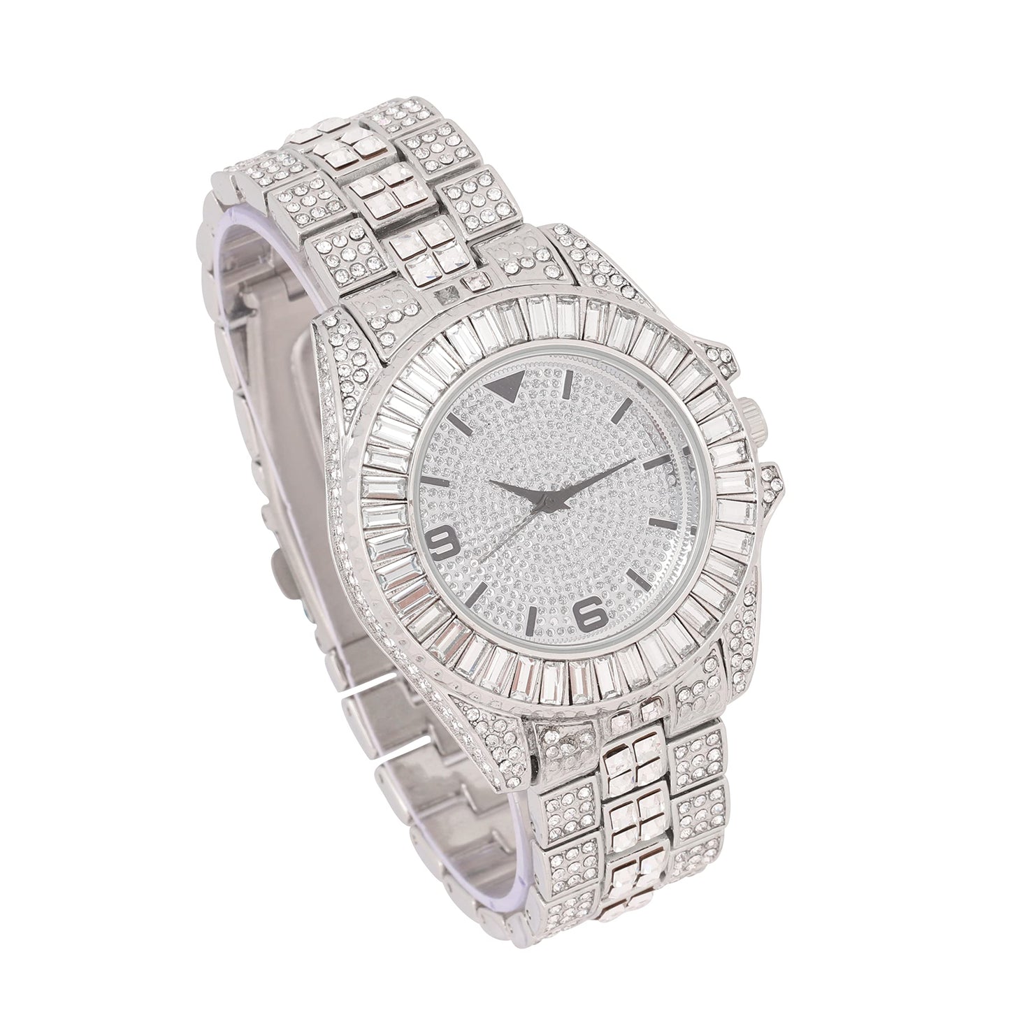 Charles Raymond Women's Big Rocks Bezel Colored Dial with Roman Numerals Fully Iced Out Watch - ST10327LA