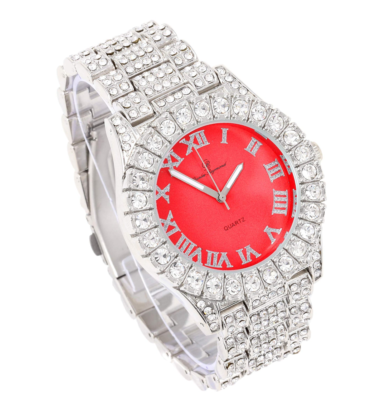 Charles Raymond Women's Big Rocks Bezel Colored Dial with Roman Numerals Fully Iced Out Watch - ST10327LA