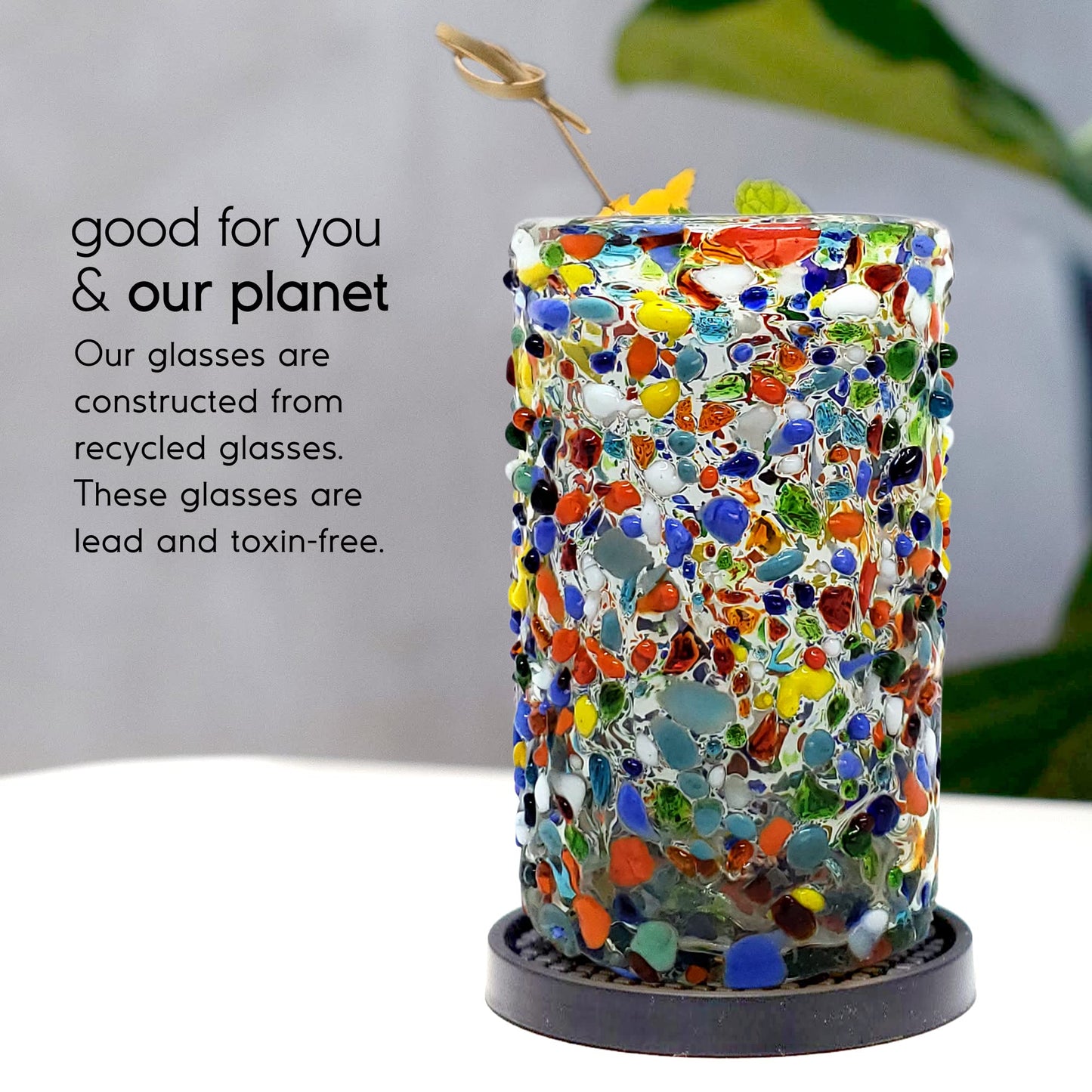 Confetti Rocks 120 oz Pitcher and 6 Drinking Glasses set, Recycled Glass, Lead-free, Toxin-Free (Pitcher & Glasses)