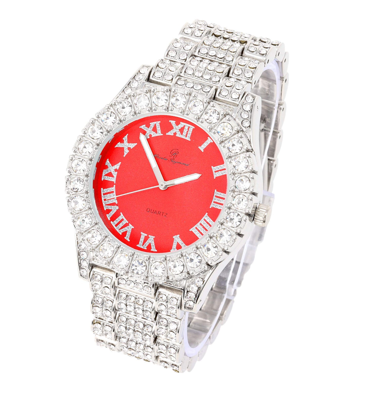 Charles Raymond Women's Big Rocks Bezel Colored Dial with Roman Numerals Fully Iced Out Watch - ST10327LA