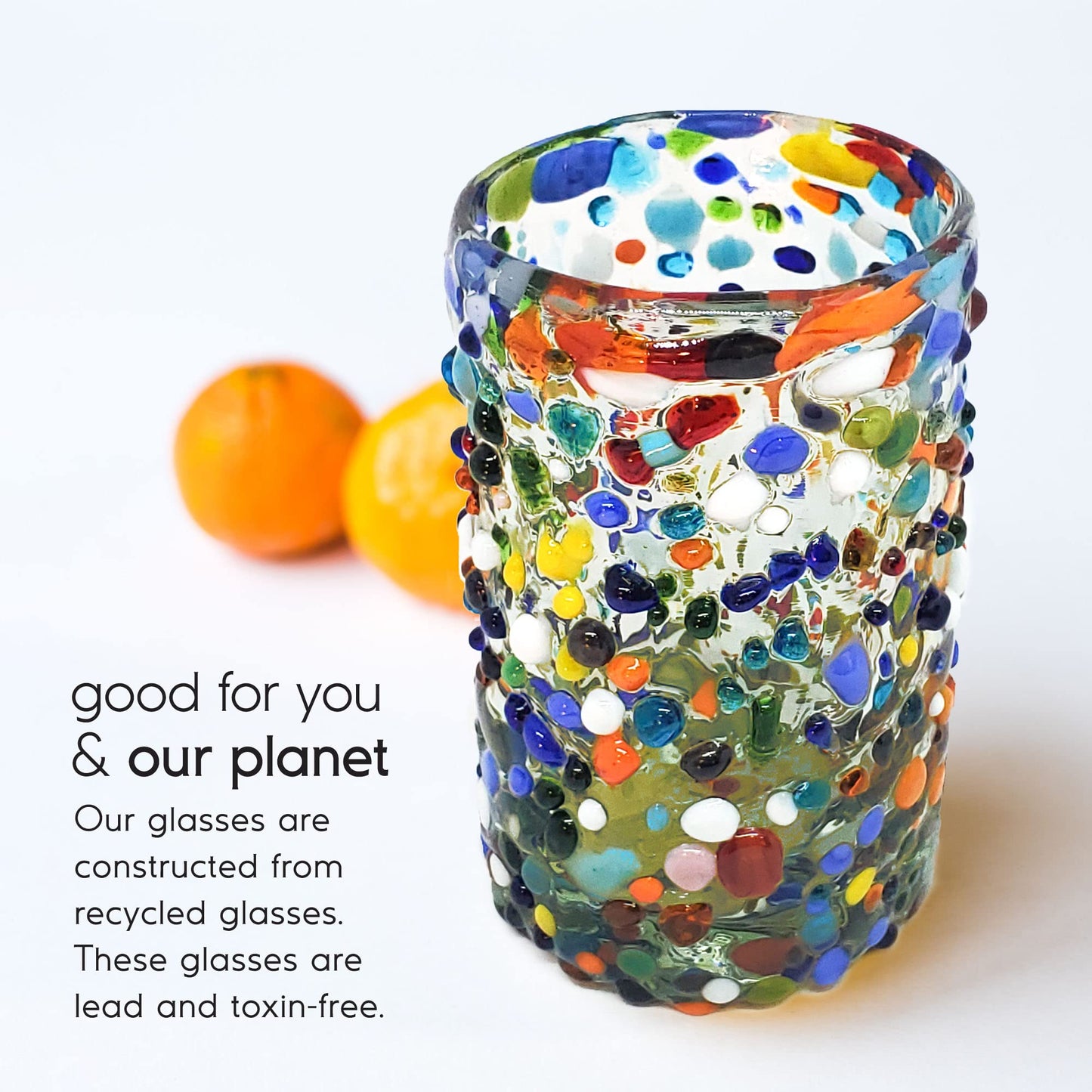 Confetti Rocks 120 oz Pitcher and 6 Drinking Glasses set, Recycled Glass, Lead-free, Toxin-Free (Pitcher & Glasses)