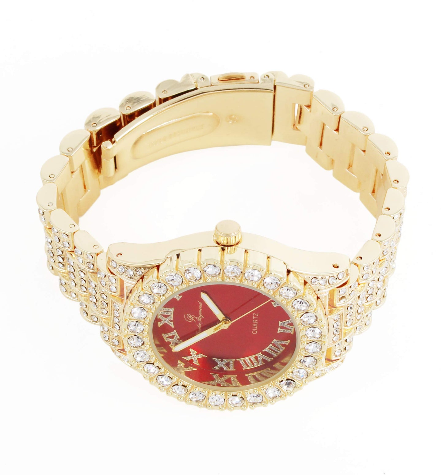 Charles Raymond Women's Big Rocks Bezel Colored Dial with Roman Numerals Fully Iced Out Watch - ST10327LA