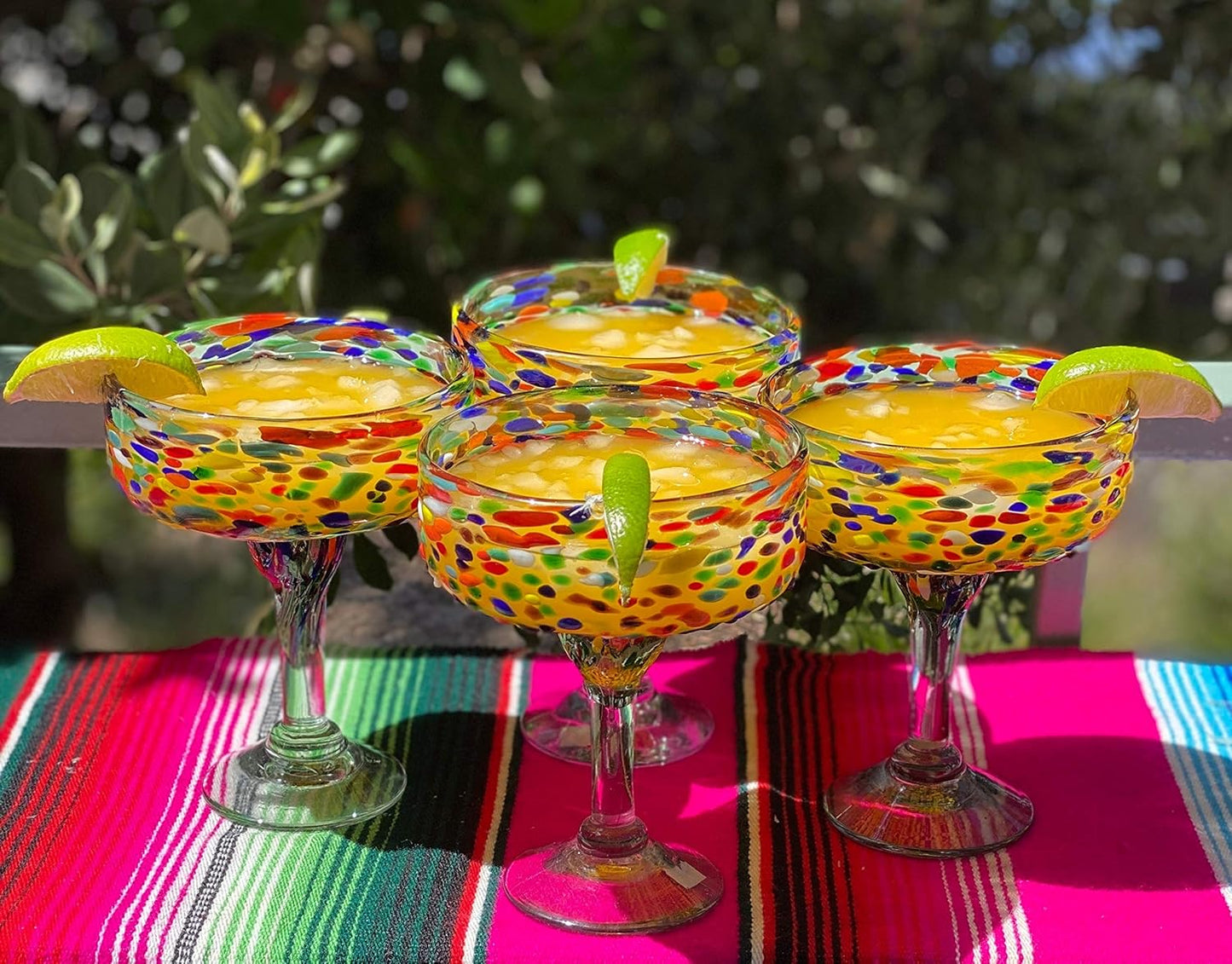 Dos Sueños Mexican Hand Blown Glass – Set of 4 Hand Blown Margarita Glasses Confetti Rock (16 oz) …
