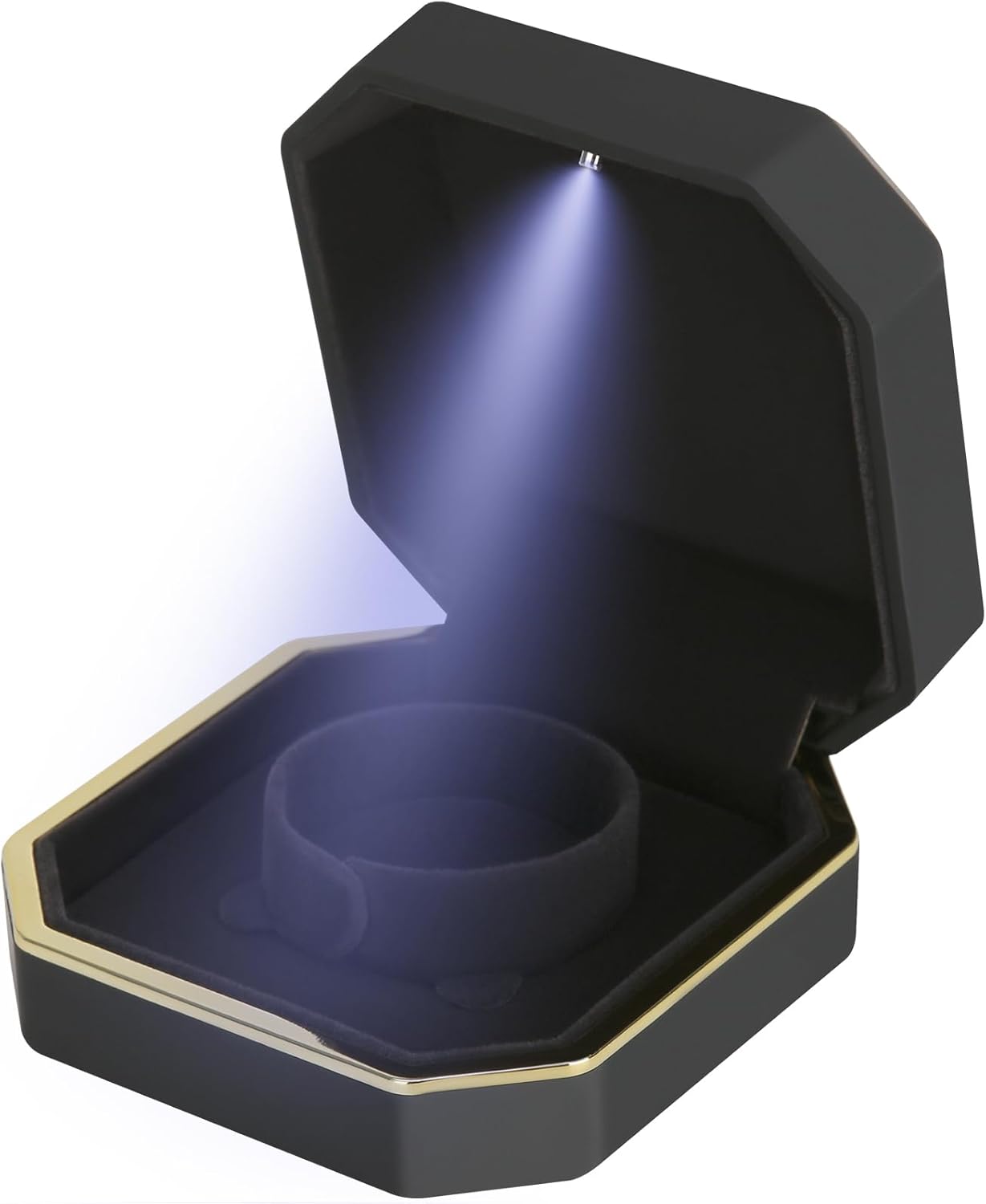 Luxury LED Jewelry Bracelet Gift Box with LED Light, Velvet Small Jewelry Box Storage Case Organizer Holder for Wedding, Engagement, Proposal, Birthday and Anniversary (Black)