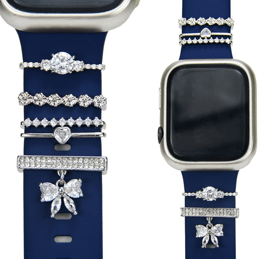 Watch Band Charms, Decorative Rings Loops Charms Compatible with Apple Silicone Watch Bands for Women 49mm 45mm 44mm 42mm 41mm 40mm 38mm , Metal Jewelry Watch Band Accessories Charms for iwatch band Series se 9 8 7 6 5 4 3 2 1 Samsung Galaxy watch 5/Pro/4