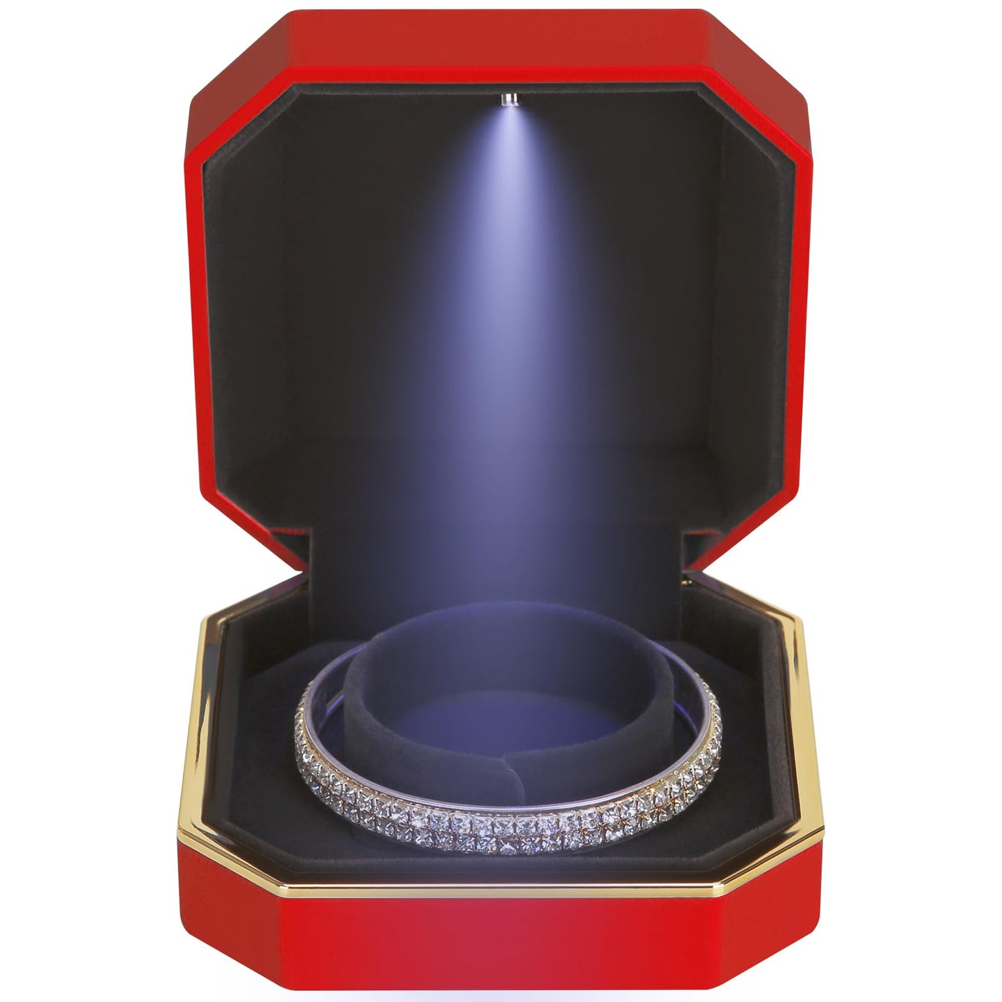 Luxury LED Jewelry Bracelet Gift Box with LED Light, Velvet Small Jewelry Box Storage Case Organizer Holder for Wedding, Engagement, Proposal, Birthday and Anniversary (Black)