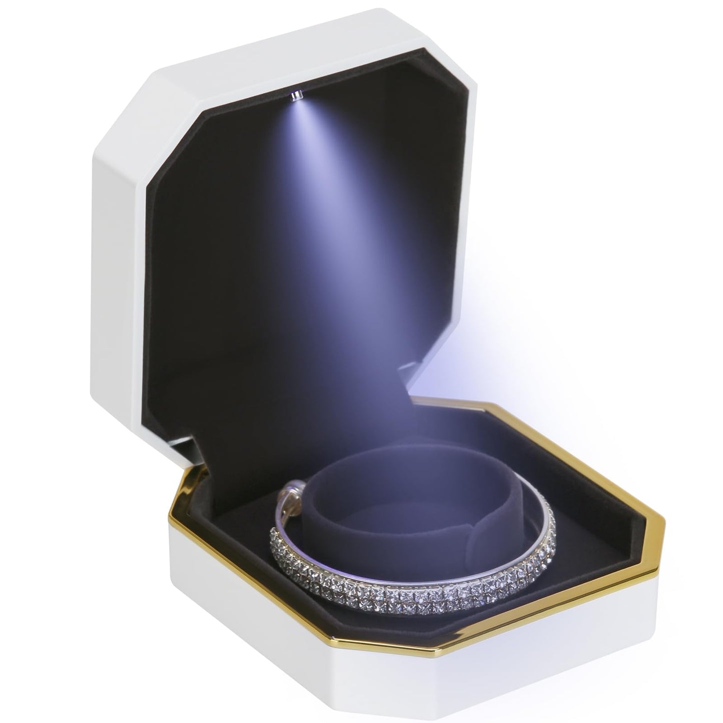 Luxury LED Jewelry Bracelet Gift Box with LED Light, Velvet Small Jewelry Box Storage Case Organizer Holder for Wedding, Engagement, Proposal, Birthday and Anniversary (Black)