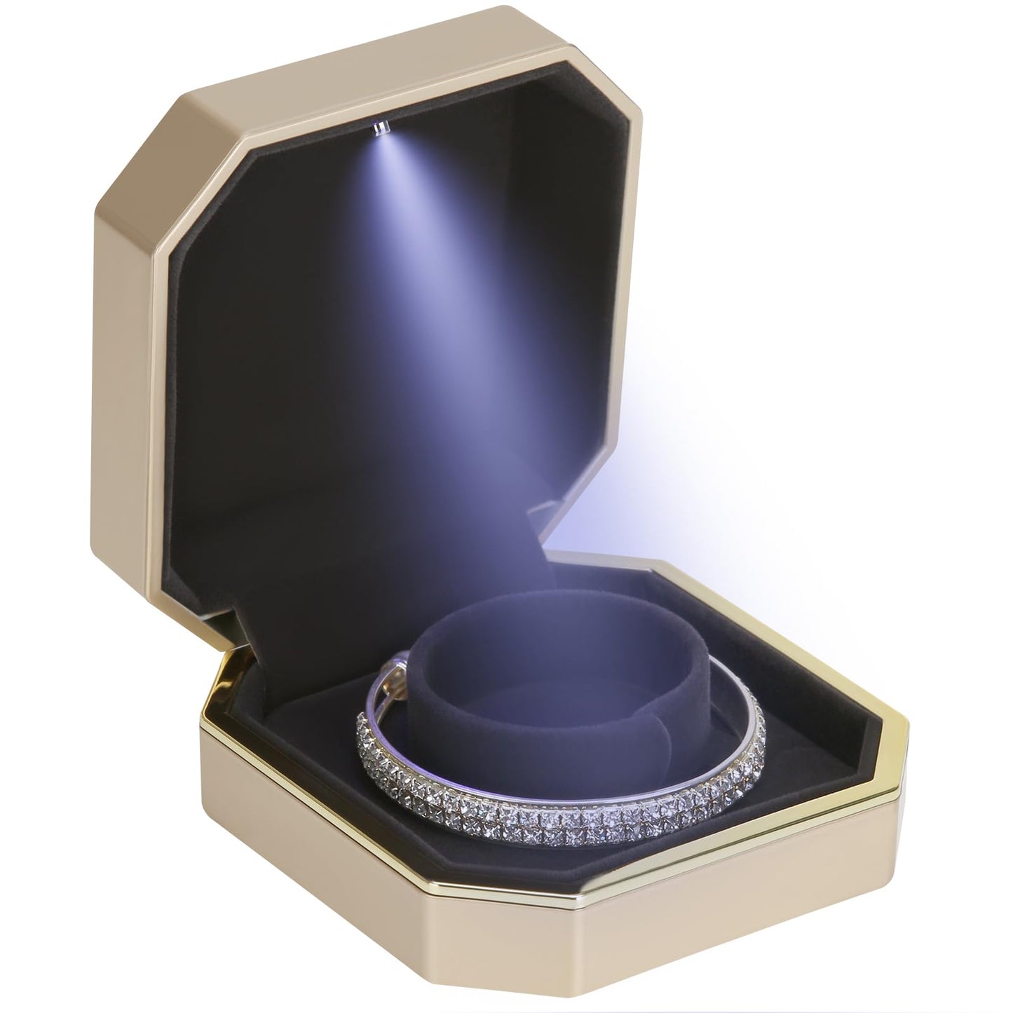 Luxury LED Jewelry Bracelet Gift Box with LED Light, Velvet Small Jewelry Box Storage Case Organizer Holder for Wedding, Engagement, Proposal, Birthday and Anniversary (Black)