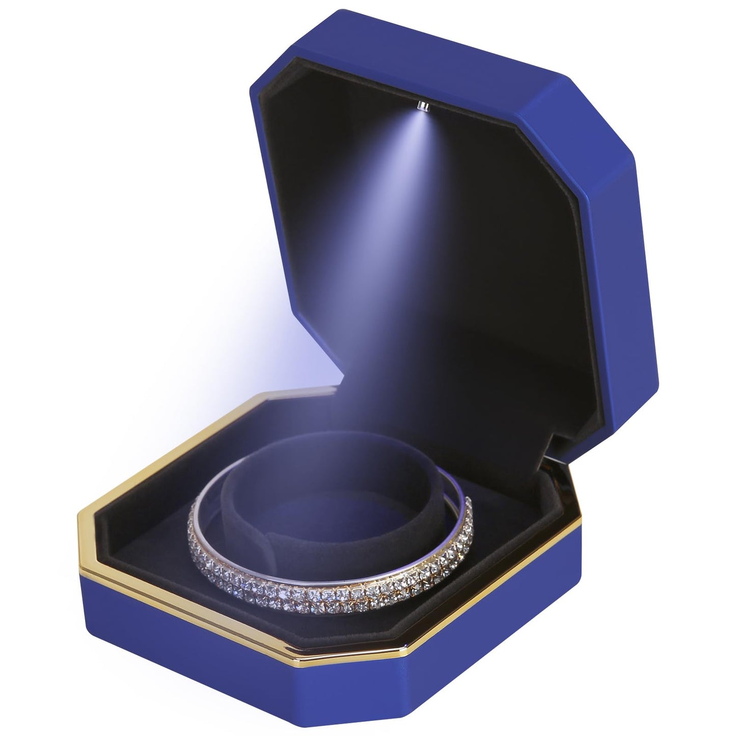 Luxury LED Jewelry Bracelet Gift Box with LED Light, Velvet Small Jewelry Box Storage Case Organizer Holder for Wedding, Engagement, Proposal, Birthday and Anniversary (Black)