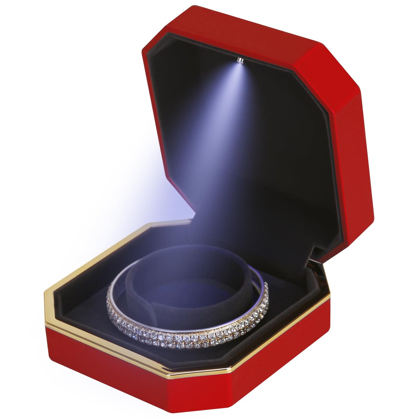 Luxury LED Jewelry Bracelet Gift Box with LED Light, Velvet Small Jewelry Box Storage Case Organizer Holder for Wedding, Engagement, Proposal, Birthday and Anniversary (Black)
