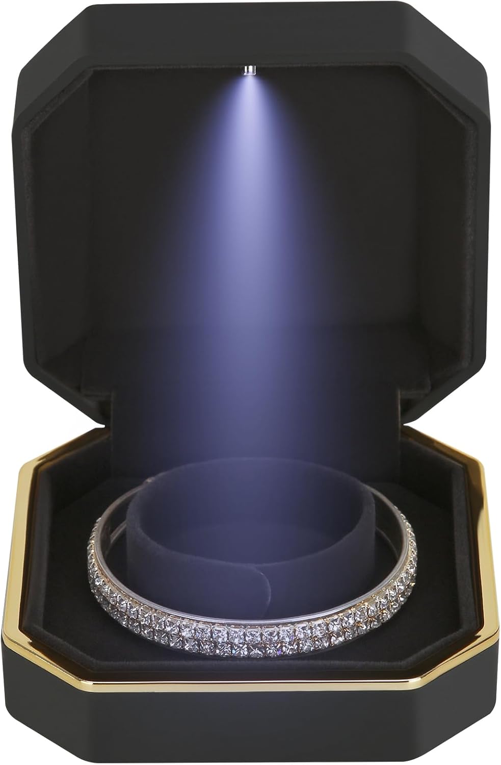 Luxury LED Jewelry Bracelet Gift Box with LED Light, Velvet Small Jewelry Box Storage Case Organizer Holder for Wedding, Engagement, Proposal, Birthday and Anniversary (Black)