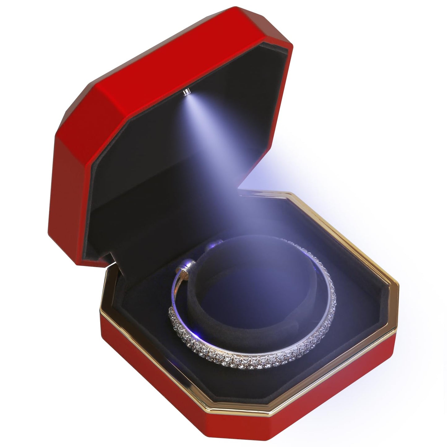 Luxury LED Jewelry Bracelet Gift Box with LED Light, Velvet Small Jewelry Box Storage Case Organizer Holder for Wedding, Engagement, Proposal, Birthday and Anniversary (Black)