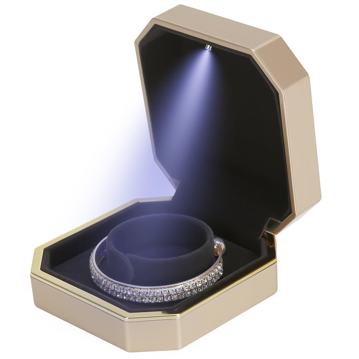 Luxury LED Jewelry Bracelet Gift Box with LED Light, Velvet Small Jewelry Box Storage Case Organizer Holder for Wedding, Engagement, Proposal, Birthday and Anniversary (Black)