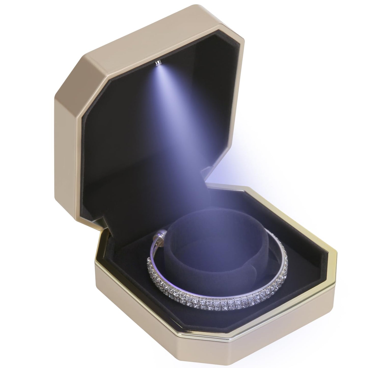 Luxury LED Jewelry Bracelet Gift Box with LED Light, Velvet Small Jewelry Box Storage Case Organizer Holder for Wedding, Engagement, Proposal, Birthday and Anniversary (Black)